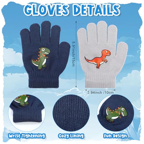 Image of 2 Sets Winter Boys Kids Hat Gloves Set Toddler Warm Hat with Gloves Pom Knit Baby Winter Soft Dinosaur Hats for Girl