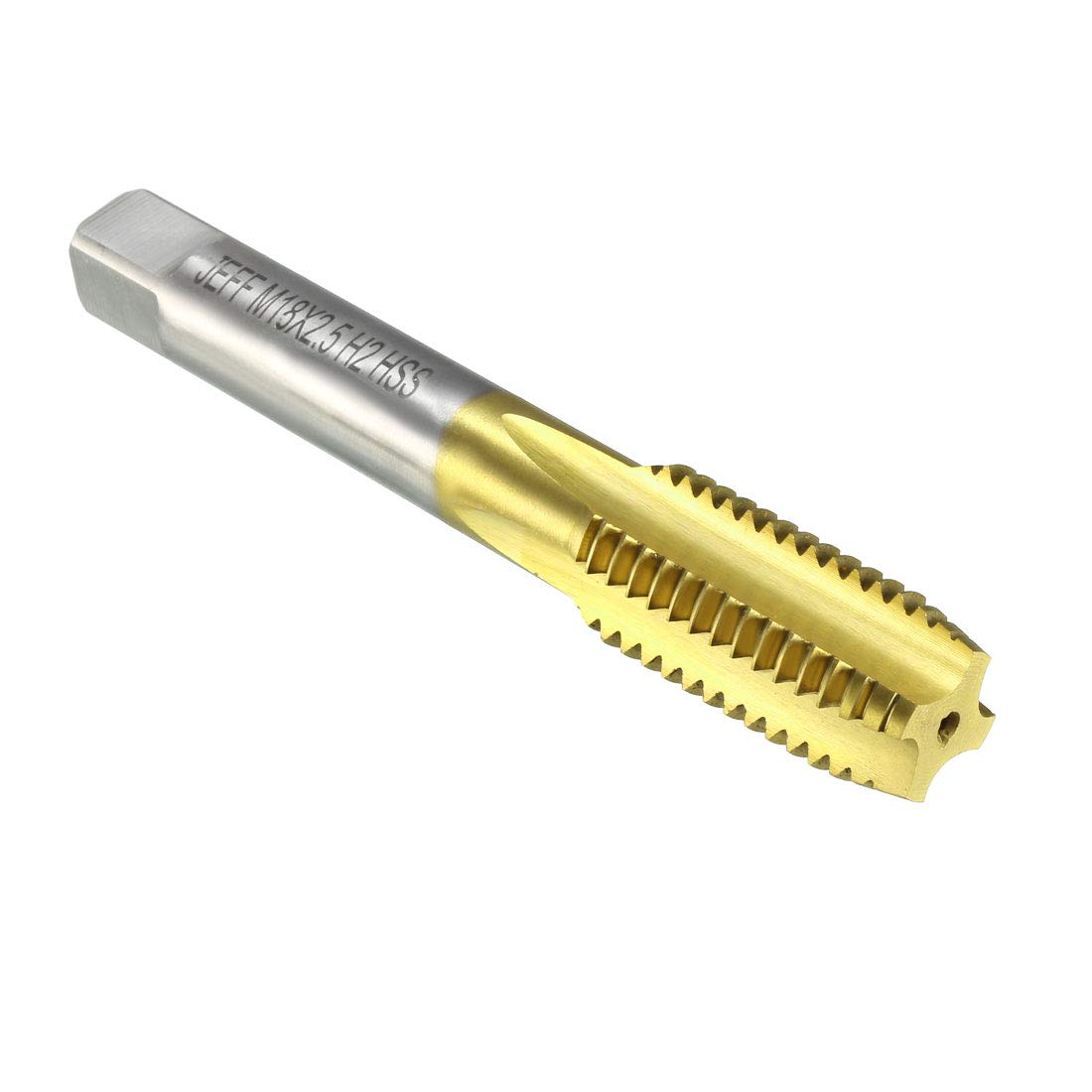 sourcing map Metric Machine Thread Milling Tap M18 x 2.5 H2 Titanium Coated (Ti-Coated) High Speed Steel 4 Straight Flutes Screw Thread Tapping Threading Machinist Repair DIY Tool