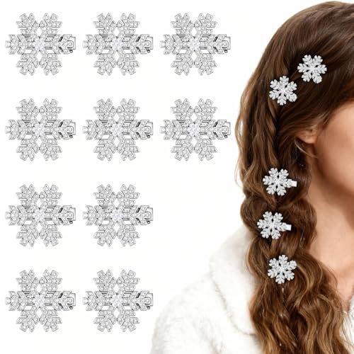 10 piezas Pinzas para el Cabello Copo de Nieve de Navidad - Pinzas de Aligátor con Rhinestones Brillantes para Mujeres, Accesorios de Pelo para Invierno y Fiestas miniatura 1