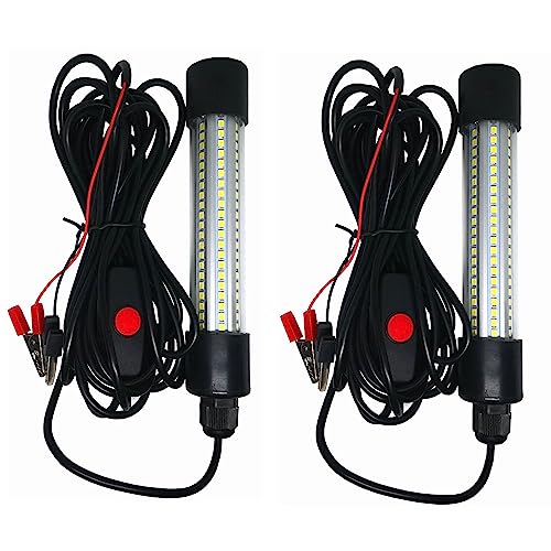 2-Pack 13W Underwater Fish Finder Lamp, AC/DC12-24V Green Light IP68 Waterproof Lamp 360 Degree All-Round Fish Attracting Light, Light Collection Fish Lamp with 5M Cable