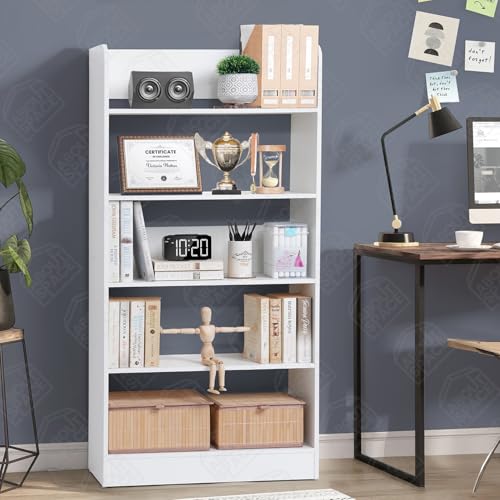 Image of ABOUT SPACE Bookshelf for Home - 5 Tier Books Rack for Study Room Multipurpose Open Shelf for Home, Office, School Engineered Wood Book Organizer Shelf (White - L 62.5 x B 23.5 x H 131 cm)