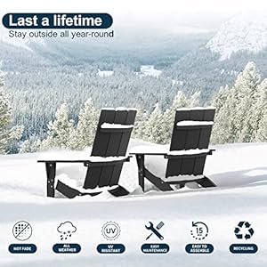 Mximu modern adirondack chairs set of 4 weather resistant with cup holder oversize plastic fire pit chairs plastic outdoor chairs for firepit area seating black  urban country home decor