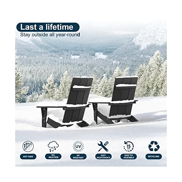 Mximu modern adirondack chairs set of 4 weather resistant with cup holder oversize plastic fire pit chairs plastic outdoor chairs for firepit area seating black  urban country home decor
