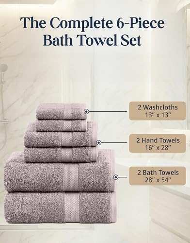 Image of LANE LINEN Towel Set Quick Dry 100% Cotton 6 Piece Soft - Platinum | Cotton Bath Towel Set - Ring-Spun Durability, Ring-Spun Cotton, Terry Weave Comfort, Long-Lasting Comfort, Hotel-Style Look