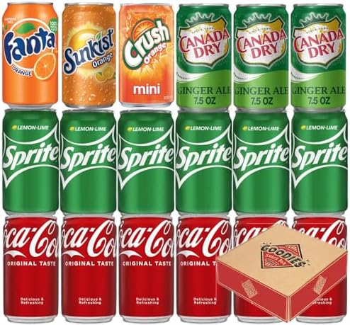 4 Variety Flavors (18 Pack) Mini 7.5 oz. Multi Flavor Soda Variety Pack | Soft Drink Assortment of Beverages | The Beverage Care Package of Mix Pop | Home & Office Fridge Restock Kit
