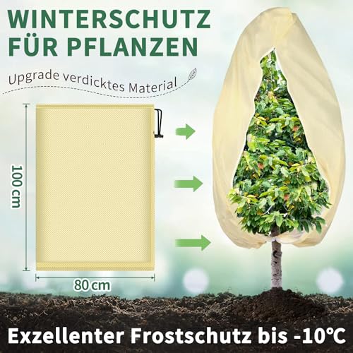3 Stück Winterschutz für Pflanzen,Atmungsaktiv 85 g/m² Winterschutz Kübelpflanzensack pflanzenschutz Winter mit Reißverschluss und Zugband… – Ansicht 2