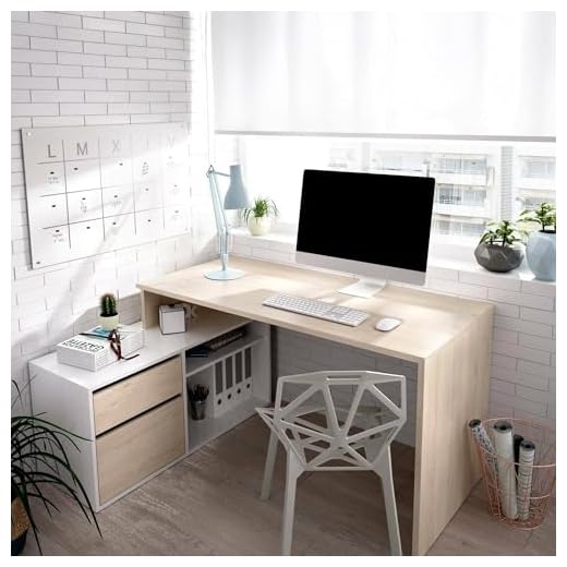 Dmora - Scrivania Gardena, Scrittoio multiposizione da ufficio o cameretta, Tavolo da studio angolare multiuso, 139x92h75 cm, Bianco e Rovere