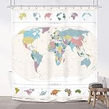 Imirell World Map Shower Curtain 60Wx72H Inches Multicolor Colorful Funny Learning Educational for K