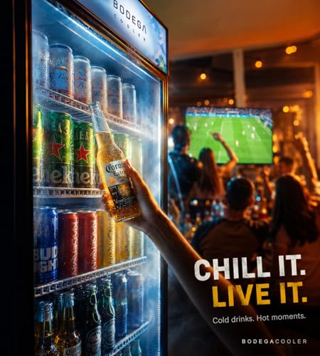 Image of BODEGA COOLER 9 Cu. Ft Commercial Merchandiser Refrigerator with Glass Door & LED Light | Energy-Saving Beverage Display refrigerator, 32F-50F Temp, 4 Adjustable Shelves, Lock for Office /Bar /Kitchen