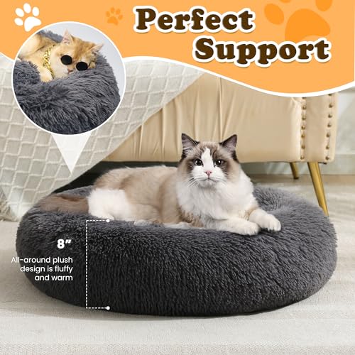 JOLLYVOGUE Small Dog Bed Donut, Soft & Washable Calming Anti-Anxiety Dog Bed for Pets, Fluffy Faux Fur Plush Dog Bed with Slip-Resistant Bottom(Dark Grey, Small, Up to 20 lbs) - Image 5