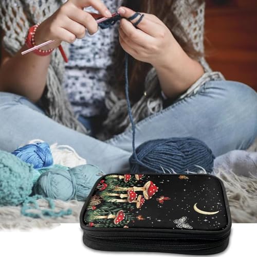 Image of Red Mushroom Crochet Hook Case Moon Portable Crochet Hook Organizer without Hooks Accessories Knitting Needle Case for Knitting Supplies Women Gifts