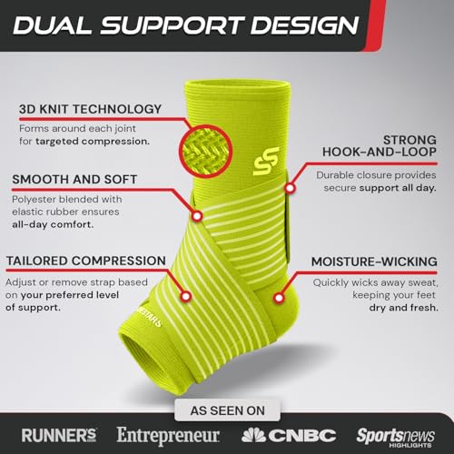 Image of Sleeve Stars Ankle Brace for Women & Men, Ankle Wrap for Sprained Ankle, Compression Sleeve for Plantar Fasciitis Relief, Easy Customizable Support: w / Removable Strap (Single /M:10 inch-12 inch /Neon Yellow Green)