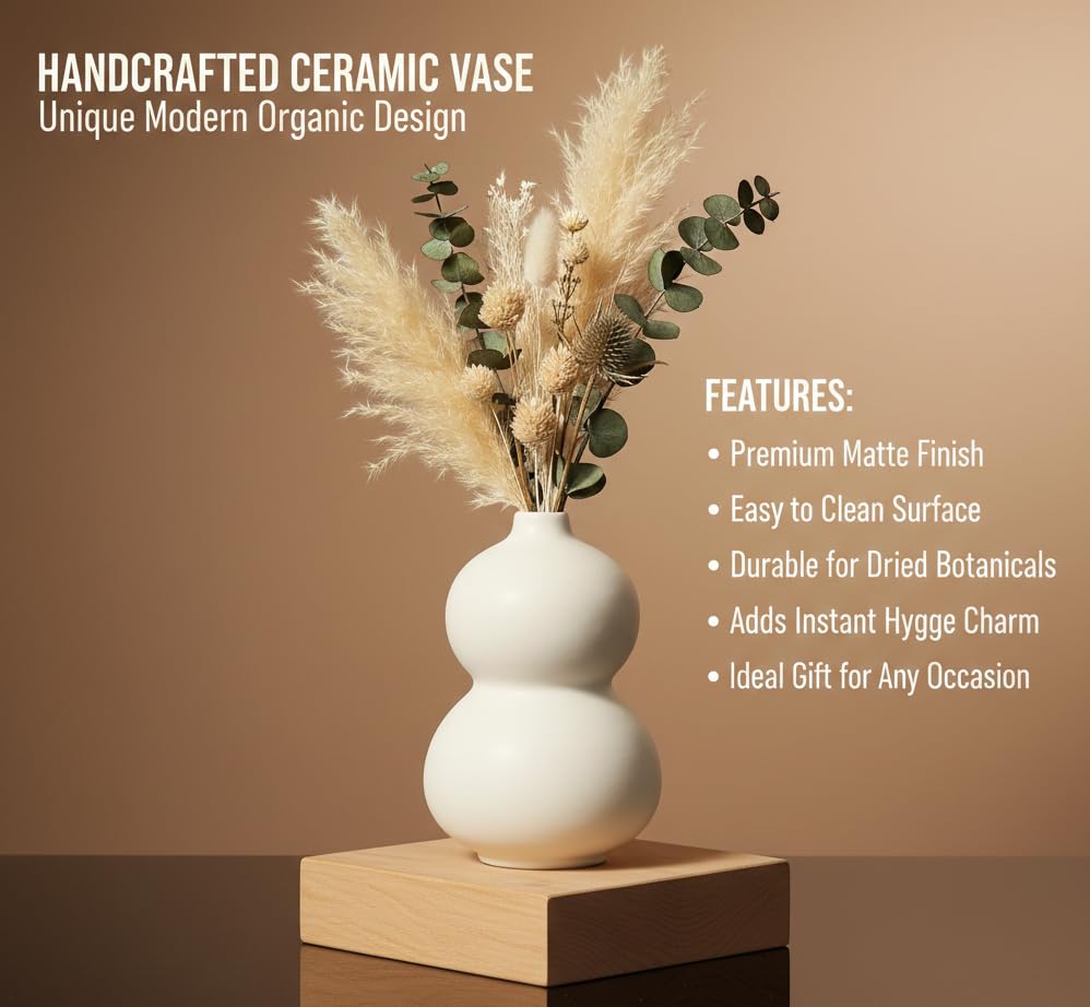 Image of Ceramic Stone Vase for Home Decor Ceramic Vase for Pampas Grass, Abstract Bubble Stacked Pebble Design, Minimalist Ceramic Vases for Flowers (White Bubble)