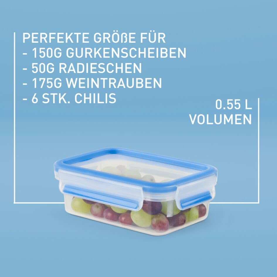EMSA Clip & Close Frischhaltedosen-Set, rechteckig, 3 x 0,55 L, Aufbewahrungsboxen, 100 Prozent dicht, spülmaschinen-, gefrier… – Ansicht 3