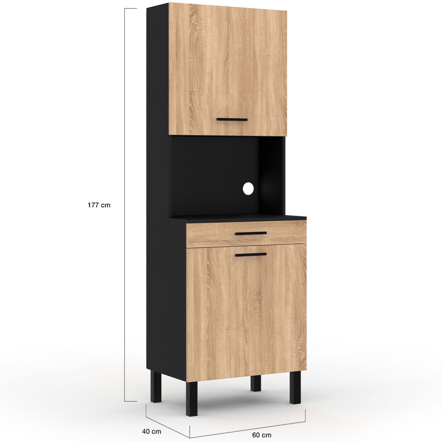 IDMarket - Buffet de Cuisine 60 cm CINA Noir et façon hêtre