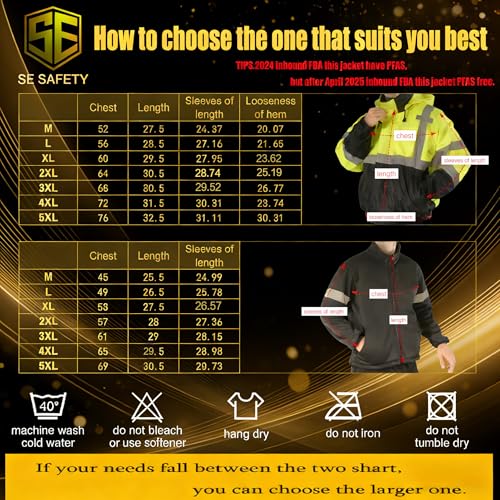 Image of sesafety High Visibility Reflective Jackets for Men Waterproof, 3 In 1 Hi-Vis Reflective Winter Bomber Safety Rain Coat with Zipper Sweater, Construction