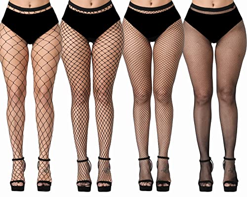 Image of iCamter Plus Size Fishnet Stockings, Black Fishnet Tights Thigh High Stockings Suspender Pantyhose