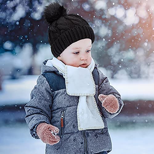 2 Pack Toddler Kids Winter Warm Fleece Lined Beanie Hats For Boys And Girls Crochet Hairball Knit Cap (1-6 Years) #TOP5