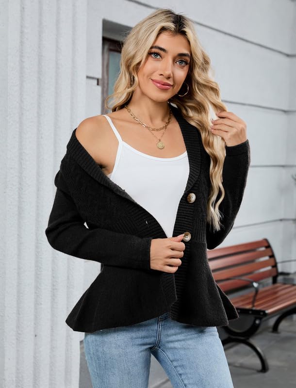 ZAFUL Womens Peplum Cardigan Fall Button Down Knit Long Sleeve Open Front Textured Crochet Shawl Lapel Sweater Trendy 2026 - Image 3