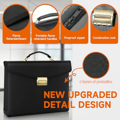 Upgraded 6500°F Fireproof Document Bag with Lock,14.2"x10"x2.3''Fire Proof Money Bag with Zipper,10 Layer of Heat Insulated Material, Water Resistant Fireproof Bags for Documents,Safe Bags