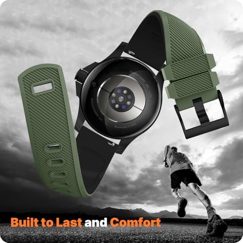 Fullmosa 2 Pack Silicone Watch Bands 20mm 22mm Quick Release Watch Straps for Men Women, Soft Rubber Replacement Band Compatible with Garmin Seiko Samsung Galaxy with Stainless Steel Buckle, Includes Spring Bar Tool,22mm,Black/Black-Army Green/Black Buckle - 3