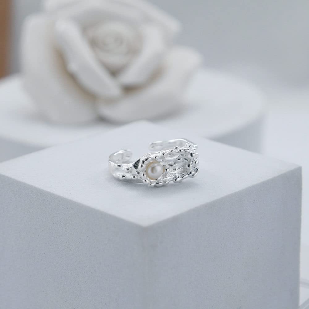 Verstellbarer Ring, S925 Sterling Silber Perle Lava Ring Verstellbare Ringe Unregelmäßigkeit Offener Ring Silber Daumenring Ewigkeitsring Hochzeit Charme Schmuck Geschenke Für Männer Mädchen Damen