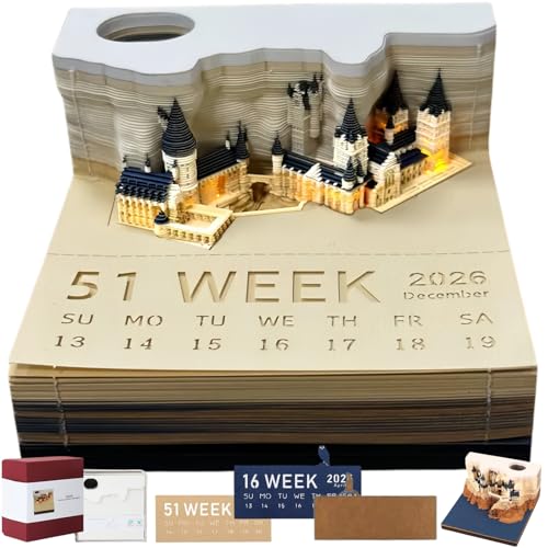 3D Memo Pads Calendar 2026 Magic Castle 3D DIY Art Creative Time Piece Calendar 2026 Tear Away Carving Sticky DIY Post Craft (Magic Castle 2026)