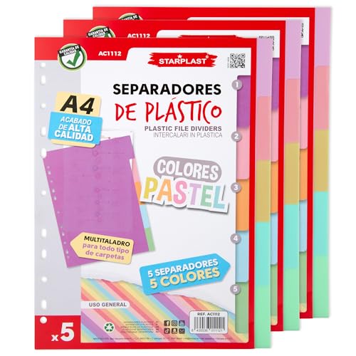 Starplast Confezione da 15 separatori pastello - per raccoglitori o raccoglitori 2-4 anelli, organizzatori, polipropilene, indice, multi-trapano, classificatore, uso scolastico o da ufficio. Starplast Confezione da 15 separatori pastello - per raccoglitori o raccoglitori 2-4 anelli, organizzatori, polipropilene, indice, multi-trapano, classificatore, uso scolastico o da ufficio.