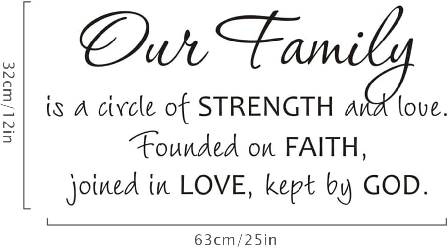 Wall Vinyl Decals Quotes Inspirational Sticker Living Room Decor,Our Family is a Circle of Strength and Love Founded on Faith Joined in Love Kept by God 25×12In