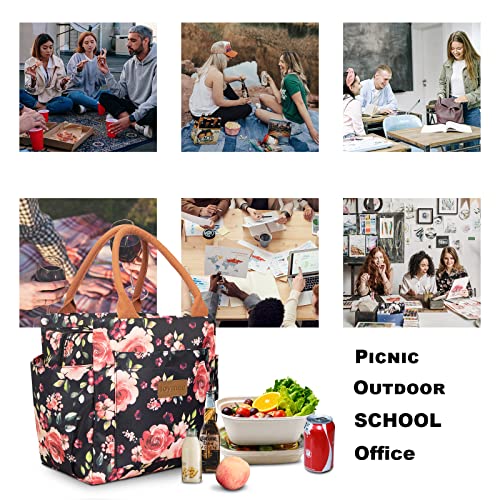 Joymee Lunch Bag Women Insulated Lunch Box Reusable Durable Leakproof Large Spacious Cooler Tote For Womens Mens Adults With Bottle Holder And Side Pockets For Work Office Travel Picnic - Pink Floral #TOP6