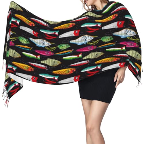 Colorful Fishing Lures Pashmina Shawls Scarf Wraps for Women, Fall Winter Large Blanket Scarf Fashion Scarves3