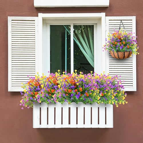 Sggvecsy Artificial Flowers for Outdoors 24 Bundles UV Resistant Boxwood Shrubs Artificial Eucalyptus Fake Plants Faux Plastic Greenery for Farmhouse Garden Home Indoor Outdoor Decoration(Mixed)