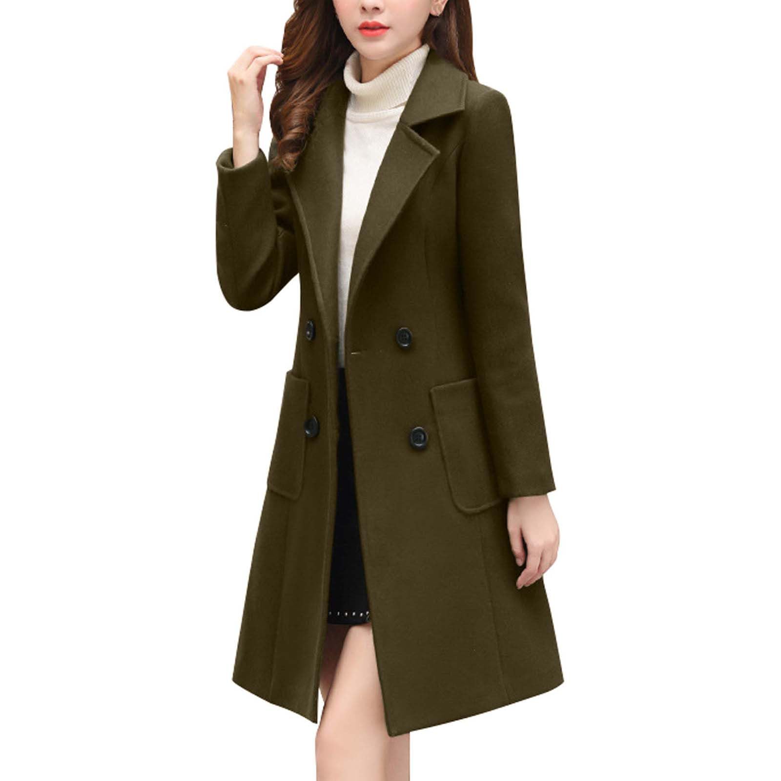 Genérico Abrigo Mujer Lana Mezcla Elegante, Chaqueta Doble Botonadura con Cuello Solapa, Americana Formal para Otoño Invierno, Oficina y Eventos