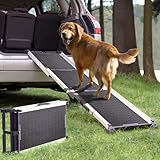Hunderampe Auto Klappbar - Stabile und Rutschfeste Hundeleiter Auto & SUV bis zu 90kg Belastbar - Teleskop Alu Rampe für große Hunde - Reflektierende Seiten - Hundetreppe - Befestigungsclip, Anthrazit