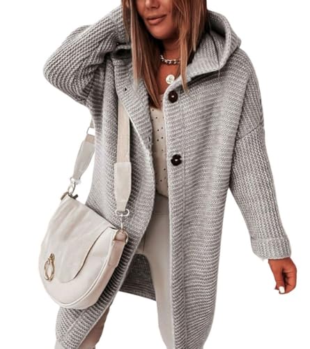 chouyatou Women's Casual Hooded Chunky Cardigans Slouchy Oversize Knitted Mid Long Cardigan Sweater Outerwear Jacket