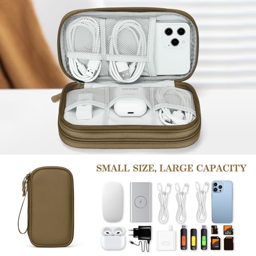 Image of FYY Electronic Organizer, Travel Cable Organizer Bag Pouch Electronic Accessories Carry Case Portable Waterproof Double Layers All-in-One Storage Bag for Cable, Cord, Charger, Phone, Earphone Brown