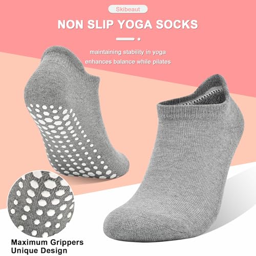 Image of SkiBeaut Grips Non Slip Socks for Women, 4 Pairs Yoga Pilates Anti Skid Woman Hospital Gripper Socks (5-12)