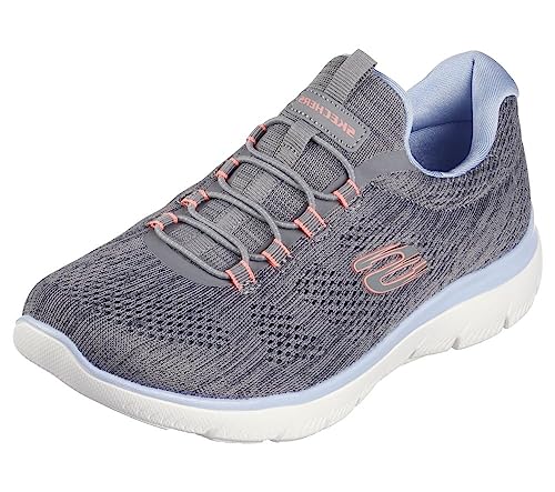 Skechers Mujer Summits Fun Flare Zapatillas, Grey Mesh/Pink & Blue Trim, 39 EU