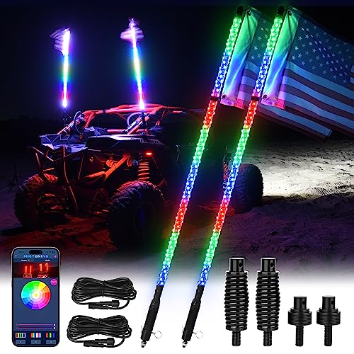 MICTUNING 2PCS 3FT W1 RGB+IC Spiral LED Whip Lights, APP Music Sync by MICTUNING - Used condition - US$124.84
