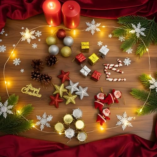 Image of Crackles Christmas Decoration Gift Set (34 Pcs) | Complete Mix Ornament Combo with Balls, Gifts, Pine Cones & Santa | Festive Xmas Tree Decoration Kit for Home, Office & Party