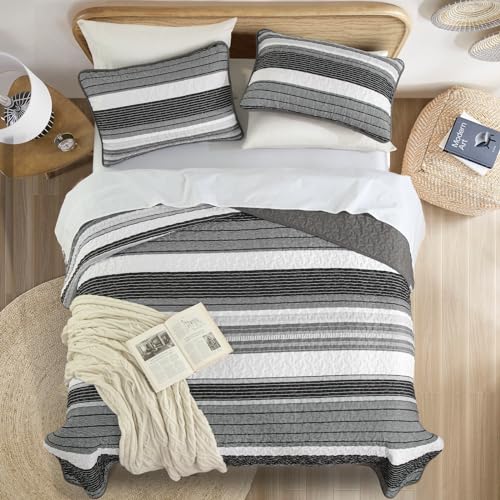 Edredón bohemio Queen gris de microfibra suave de verano con dos fundas de almohada 5