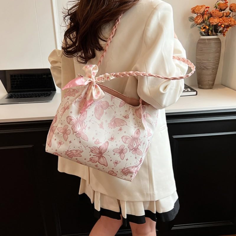 Bolso tote para mujer de lona con estampado de mariposas, bolso de hombro grande y ligero para uso diario miniatura 2