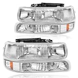 PIT66 Headlights Assembly, Compatible with Chevy 1999-2002 Silverado 1500 2500/2001-2002 Silverado 1500HD 2500HD 3500/2000-2006 Tahoe Suburban Tahoe Headlamp