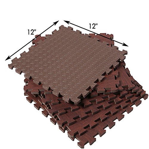 SUPERJARE 16 Tiles Eva Foam Interlocking Tiles Protective Flooring Mat with Borders Dark Wood Grain - Thumbnail 3