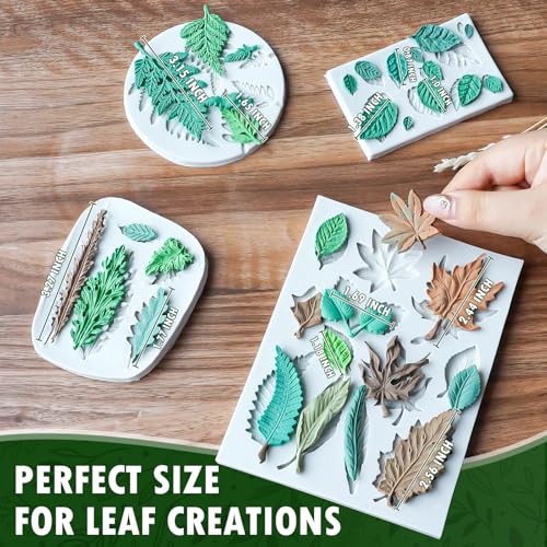 Image of HKNMTT Leaf Fondant Silicone Mold Small Maple Shapes, 34 Cavity Tree Fern Leaves Rose Flower for Cake Cupcake Topper Craft Decorating Sugar Candy Clay Plant Moulds DIY BPA Free