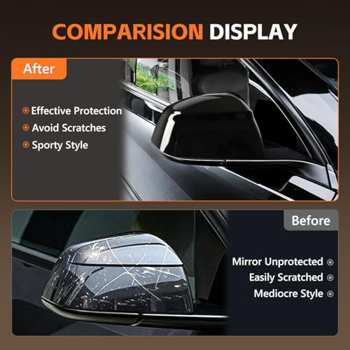 VYNTRAL 2 PCS Side Mirror Covers Compatible with Tes-la Model Y 2025 2026 Juniper, Left & Right Side Rearview Mirror Guard Cover, for Model Y Mirror Cap Replacement, Gloss Black by VYNTRAL - Image 2