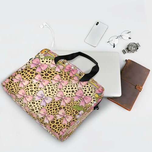 Bolso portátil para laptop 15.6 in con asas y correa rosa leopardo miniatura 7