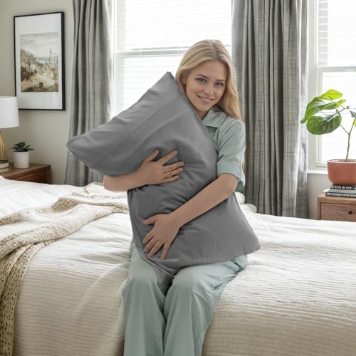 Image of TELUS Dark Grey Pillow Cases King Size 2 Pack, Bamboo Rayon Cooling Pillowcases with Envelope Closure, Cool Breathable Pillow Cover for Hot Sleepers & Night Sweats, 20x40 inch