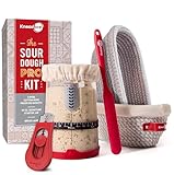 KneadAce Sourdough Starter Kit – 34oz Starter Jar, 2 Oval Banneton Proofing Baskets, Magnetic Bread Lame for Scoring – Gift for Bakers & Complete Sourdough Bread Baking Set