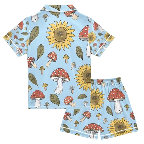 senya Mushroom and Sunflower Satin Summer Pajama Sets Silk Short Sleeve Button Down Sleepwear2